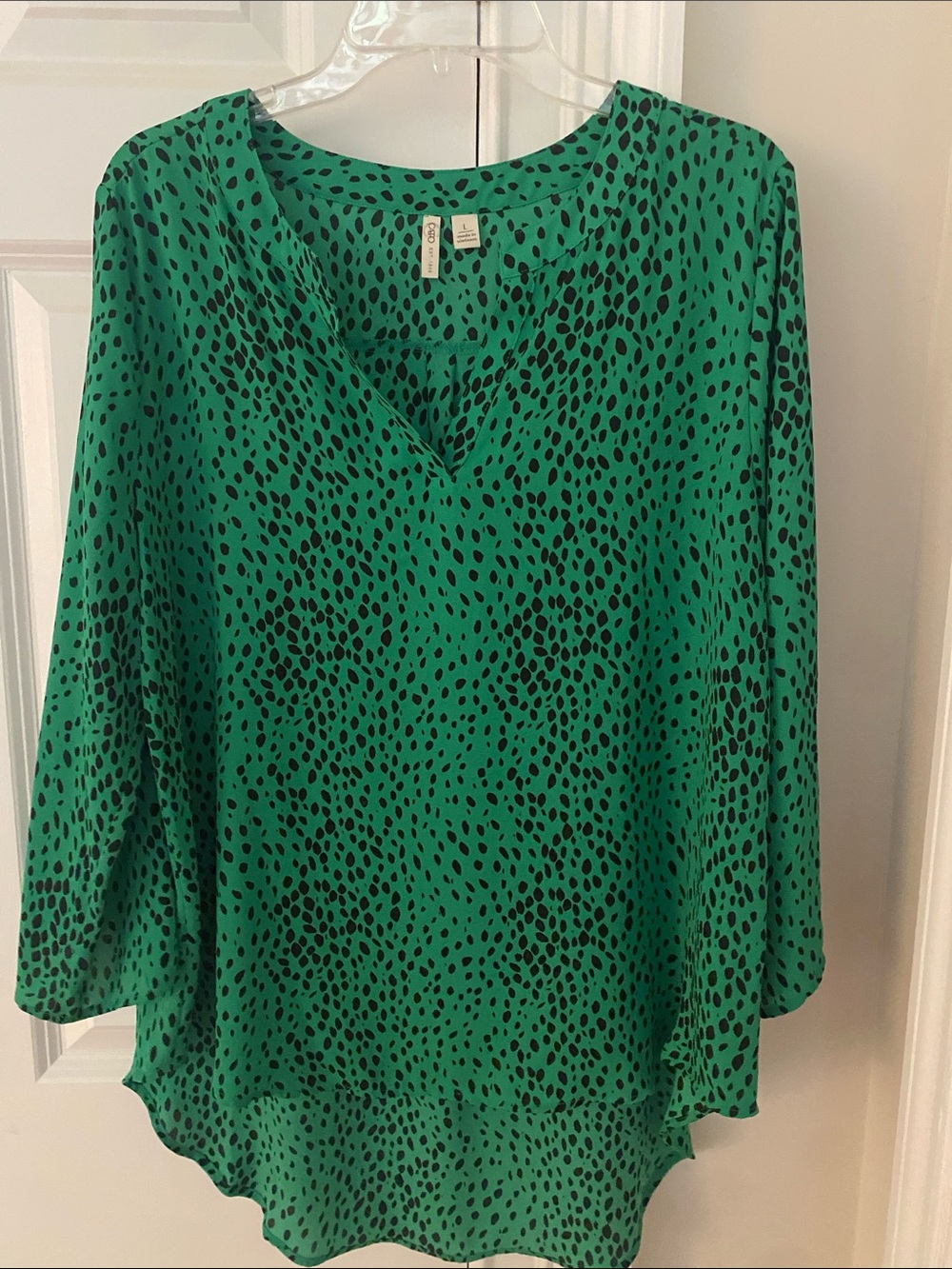 Cato Green V-Neck Black Spot Print Tunic